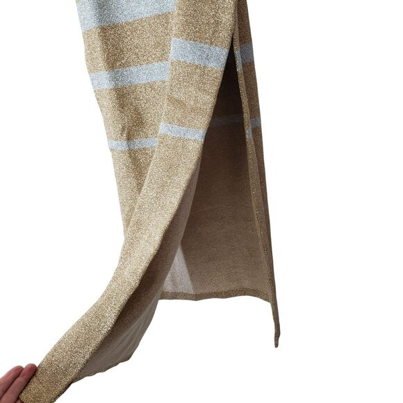 Paco Rabanne Gold Silver Stripe Metallic Knit Maxi Skirt Side Slit Glam Resort - Picture 12 of 14